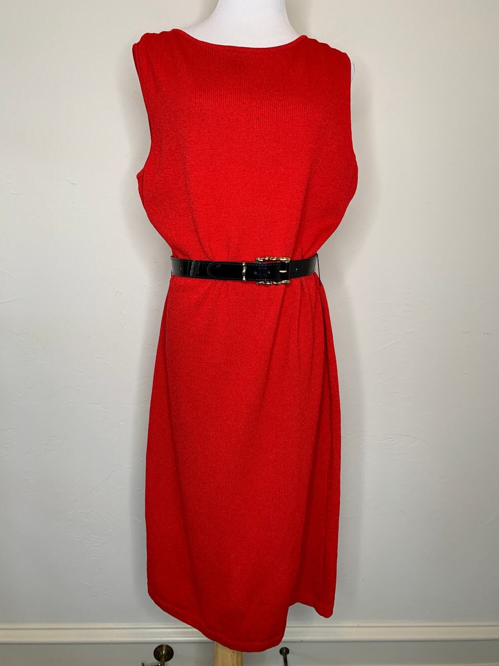 St John Collection Marie Gray Red Santana Knit Dress Sz 14